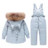 Kleidungssets Kinder Kleidung Set Kapuze Parka Junge Baby Overalls Kleinkind Mädchen Kleidung Winter Warme Daunenjacke Kinder Dinosaurier Mantel Schneeanzug 231218