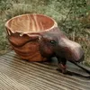 Mugs Hand Carved Animal Head Cup Sculpture Portable Wood Coffee Mug Wooden Crafts Wooden Tea Milk Cups Water Drinking Mugs Drinkware 231218