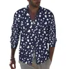 Chemises décontractées pour hommes Chemise imprimée dalmatien Bleu et blanc Manches longues Graphique Street Style Blouses Automne Cool Tops surdimensionnés