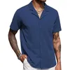 メンズカジュアルシャツ到着2024ラペルカラー夏の半袖ビーチTシャツティーファッションソリッドカラーカーディガン