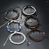 Link Bracelets Men's Leather Bracelet Simple Handmade Weaving Multi-Layer Retro Fashion Six-Piece Wave Simiia Charm For Men