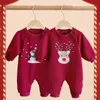 Barboteuses Noël nouveau-né bébé père noël Cosplay Plus barboteuses en peluche enfants dessin animé cerf combinaison pantalon enfant en bas âge vêtements de noël CostumeL231114