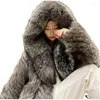Manteau de fourrure pour femmes automne et hiver coupe longue mode tendance Trench à capuche