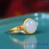 Cluster Rings White Jade Gemstones Gemstone Gift Charms Talismans 925 Silver Luxury Jewelry Adjustable Ring Women Gifts Fashion Natural