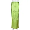 Kjolar sexiga glittrande slits lyxiga långa kjolar kvinnor hög midja metallisk grön smal maxi kjol sommar eleganta födelsedagsfest kläder 231216