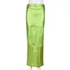 Saias sexy sparkly fenda luxo saias longas mulheres cintura alta metálica verde magro maxi saia verão elegante festa de aniversário roupas 231216