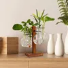 Vases Plant Terrarium With Wooden Stand Creative Hydroponic Small Vase Ornaments Desktop Glass Planter Holder