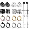 10 paires unisexe hommes en acier inoxydable non perçant boucles d'oreilles magnétiques boucles d'oreilles créoles croisées CZ aimant clip sur boucle d'oreille Set257F