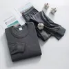 Sous-vêtement thermique pour hommes, vêtements d'hiver, ensemble chaud 2 pièces, pyjama Long doublé polaire, couche de Base à col rond