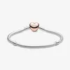 925 Sterling Silver Rose Gold Heart Clasp Snake Chain Bracelet Fit Authentic European Dangle Charm For Women Fashion Jewelry Acces218n