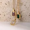 Pendentif Colliers Classique Collier à la mode en acier inoxydable carré gemme multicolore zircon cristal chaîne de pierre pour les femmes
