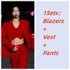 Calças femininas de duas peças Kpop Girl Group Jazz Dance Sexy Vermelho Manga Longa Blazers Jaquetas Slim Colete Crop Tops Soltos Reta Perna Larga Mulheres