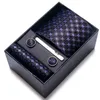 Cravates de cou 100% soie marque cravate mouchoir bouton de manchette ensemble pour hommes cravate vacances boîte-cadeau bleu or costume accessoires mince mariage Gravatas 231216