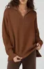 Kvinnors tröjor Kvinnors hösten Pullover Overized Sweaters Casual Long Sleeve Zip Up Lapel V Neck Sticked Winter Tops