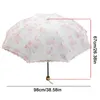 Parapluies Dames Dentelle Parasol Parapluie Double Couches 8 Os Trois Fois Protection Anti UV Pare-Soleil UPF 50 Portable Pliant