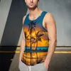 Herren-Tanktops, Palmen-Oberteil, Sonnenuntergangsdruck, Sportbekleidung, Sommer, Workout, Herren-Design, ärmellose Hemden, große Größe 4XL 5XL