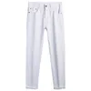 Jeans pour hommes Designer Printemps / Été Nouveau pour la lumière de luxe Édition coréenne Mince Pieds élastiques Slim Fit Coton Pur Blanc Pantalon long européen U8NM