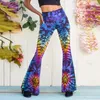 Pantaloni da donna Pantaloni lunghi Bohowide a gamba intera Tie-Dye Pantaloni casual stampati a vita alta svasati con fondo a zampa d'elefante