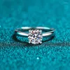 Cluster Rings Moissanite 925 Sterling Silver For Women Diamond Eternity Band Plated PT950 Classic Four-claw Ring Fine Jewelry