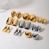 Halskette-Ohrringe-Set, Edelstahl, glattes, übertriebenes Design, Ohrringe, Ring-Serie, 18 Karat PVD-Gold, Farbe, Damen-Modeschmuck, Geschenk