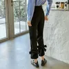Женские брюки SuperAen 2023, весенне-осенний костюм на шнуровке с галстуком-бабочкой, черный укороченный костюм с высокой талией