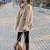 Женское пальто из шерсти ягненка, двубортное, с воротником-стойкой, универсальное, модное, темпераментное, осень и зима