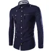 Men's Casual Shirts Stitching Rivet Shirt Men Gothic Punk Black Camisa Long Sleeve Slim Grunge Club Prom Party Social Dress Masculina