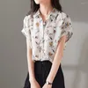 Women's Blouses French Short Sleeved Chiffon For Women Summer Fashion Turn-down Collar Floral Printing Single Breasted Loose Shirts