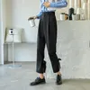 Женские брюки SuperAen 2023, весенне-осенний костюм на шнуровке с галстуком-бабочкой, черный укороченный костюм с высокой талией