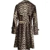 Frauen Trenchcoats 2023 Frühling/Herbst Leopard Print Knielangen Büro Dame Mode Schlanke Lange Ärmel Windjacke Mantel