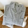 Vêtements de nuit pour hommes printemps automne hommes décontracté plaid pyjama ensembles mâle coton costume à manches longues col rabattu chemise pantalon