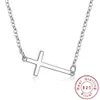 Dainty real 925 prata esterlina horizontal cruz lateral colar simples crucifixo sem pescoço celebridade inspirado jóias sn011 choke234i