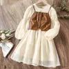 Abiti da ragazza Abiti da principessa per bambini Vestiti per ragazze Adolescenti Abiti eleganti Beige Primavera Autunno Bambini Costumi per feste 4 6 8 10 12 anni