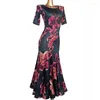 Stage Wear Modern Dancewear Female Adult Elegant Flower Print Ballroom Dance Dresses Midi Sleeve Foxtrot Women Waltz Long Dress