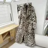 Women's Fur Faux Leopard Print Coat Women Commuting Lace Up Integrated Long Knee Length Environmentally Friendly Autumn Winte