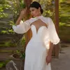 Elegant Organza Wedding Dress 2024 Puff Sleeves High-Neck Cut Out Backless A-Line Pärled Birhe Formella klänningar Vestidos de Novia Mairee