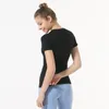 lu-022 Aligner les femmes Yoga à manches courtes couleur unie nu sport façonnage taille serré Fitness ample Jogging vêtements de sport femmes