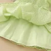 Abiti da ragazza Abiti per bambini per bambini Abiti per ragazze Estate Manica corta Verde Principessa Abiti da festa Tutu Abiti per bambini Costumi uniformi scolastiche