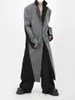 Men's Jackets Deconstructed Color Contrast Splicing Long Over-the-knee Woolen Overcoat Solid Shoulder Pad Trench Coat