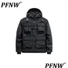 Herenjassen Herenjassen Pfnw Mti Pocket Jacket Tide Punk Halflange capuchon Darkwear-jas Lente Herfst Mode Tactisch Techwear 12 Ot7Di