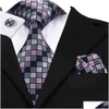 Nacke slipsar nacke slipsar hitie designer grå rutig nyhet silk bröllop slips för män handky manschettkropp gåva mens slips mode affärsdel dhh7l