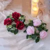Decorative Flowers Artificial Rose Flower Candle Holder Candlestick Wreath Centerpiece Wedding Party Garland Christmas Year Table Home Decor