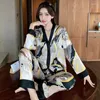 Womens Sleepwear Ladies Pajamas Spring Autumn Faux Silk Pajama Sets Long Sleeve Cardigan Luxury Fashion Pyjamas2024