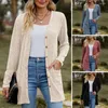 Kvinnors stickor Solid Color Cardigan Elegant Sticked Winter Coat med mjuka fickor Anti-pilling Technology Stylish For Fall