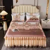 Bedspread 3pcs Set King Queen Size Floral Romantic Printed Bed Skirt with 2pcs Pillowcase Summer Cool Bedspread Anti-slip Bed Cover 231218