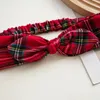 Hårtillbehör Kvinnor Soft Color Plaid Print pannband Vintage Cross Bowknot Elastic Hairbands Bandanas Girls Bands