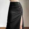 Kjolar svart sida split kjol kvinnor 2023 höst mode knapp design hög midja midi bodycon kvinna sexig smal stretch penna