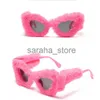 Lunettes de soleil Lunettes de soleil surdimensionnées en fourrure douce pour femmes grand carré en peluche marque de mode lunettes de soleil drôle lunettes de fête femme rose noir J231218