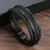 Charm Bracelets Fashion Classic Bohemian Multilayer Braided Leather For Men Boho Beach Casual Stainless Steel Buckle Bracelet