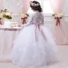 Girl Dresses Long-sleeved Lace Printed Bow Layered Princess Flower Dress First Communion Wedding Dance Party Dream Kids Gift